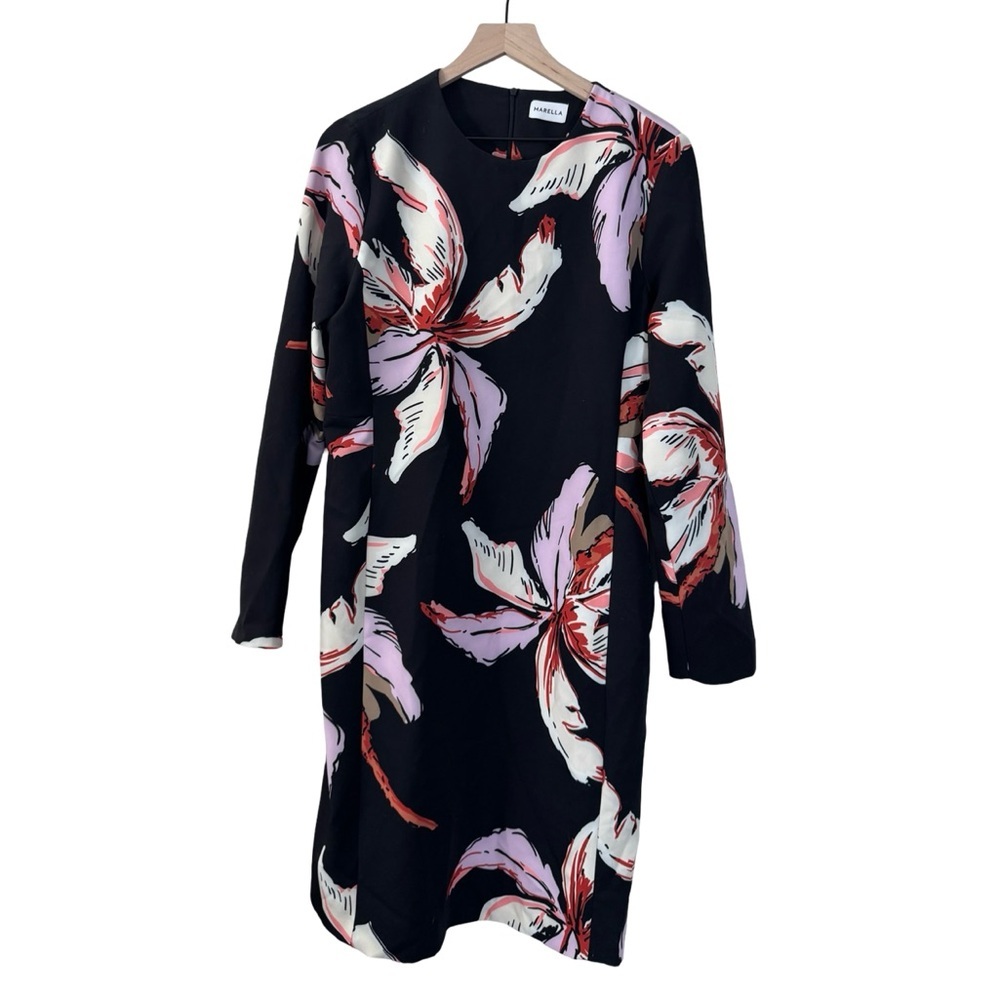 Marella Long Sleeve Floral Sheath Dress Size 12 Italian Designer Luxury - Picture 3 of 12